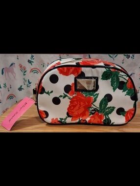 NWT Betsey Johnson Polka Party XL Loaf Polka Dot Floral Cosmetic Beauty Case Bag